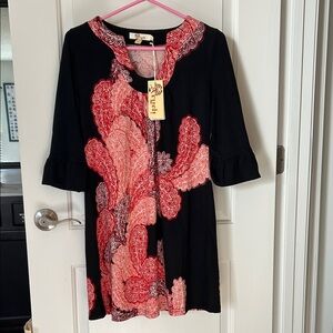 NWT Black Dress with Red Paisley Design Aryeh